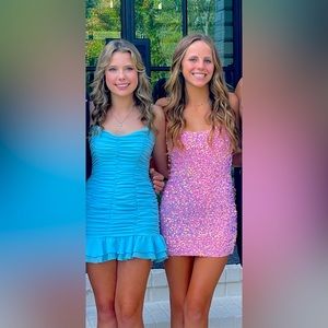 Lucy in the Sky pink sparkle sequin bodycon Homecoming HOCO party dress, small